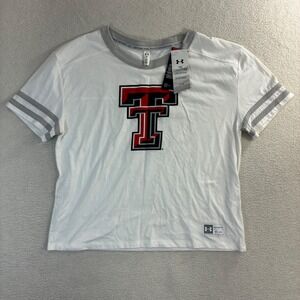 Under Armour Texas Tech Red Raiders T Shirt Women M White Crop Top Gameday NWT